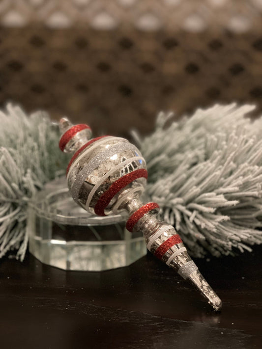 9.25" Striped glass finial ornament.