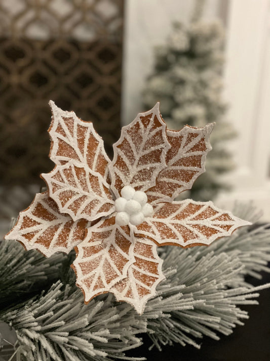 Set of 2. 24" Gingerbread poinsettia stem. Felt.