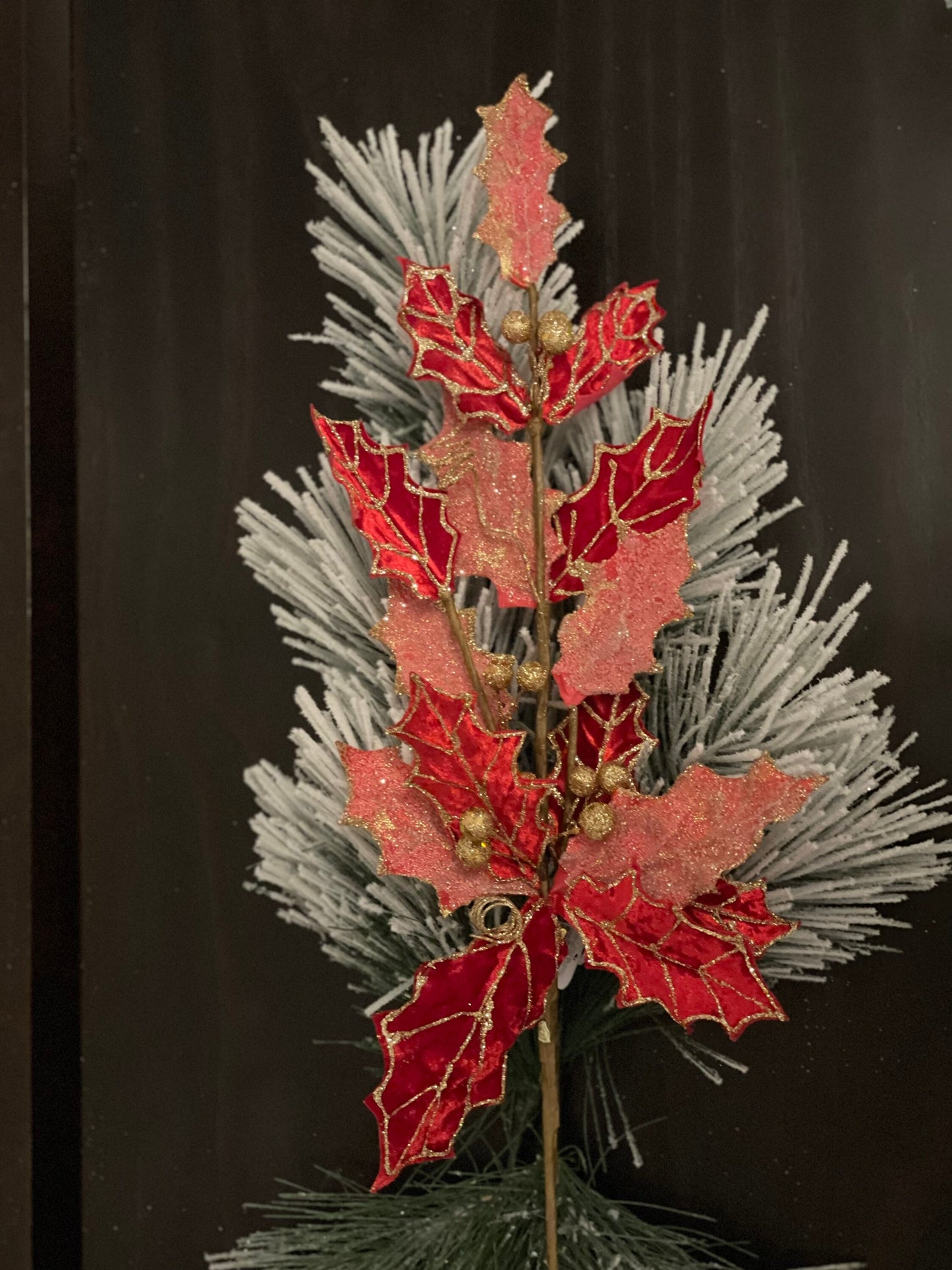 28" Glitter red holly spray. SET of 2.