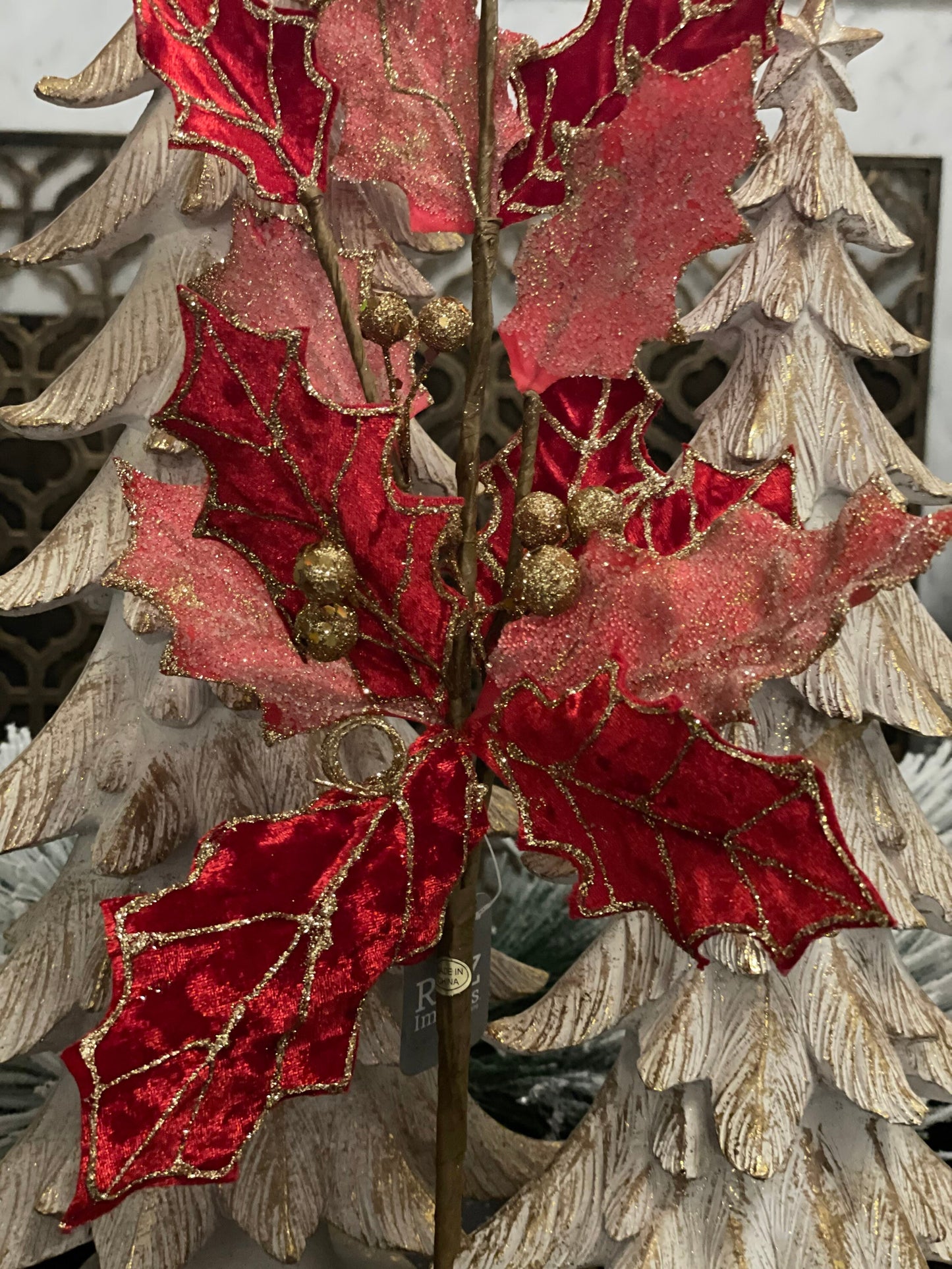28" Glitter red holly spray. SET of 2.