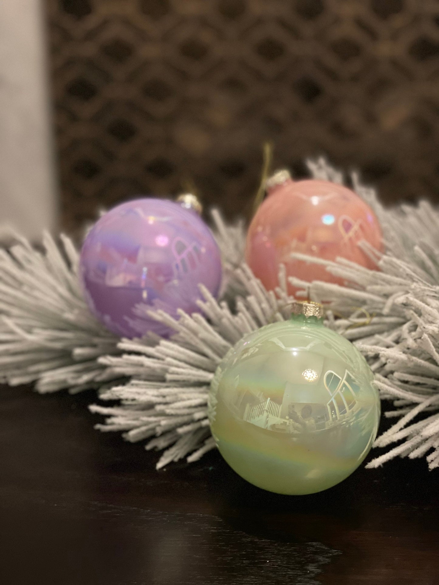 4"Glass pearlized ball ornament. Set of 3.