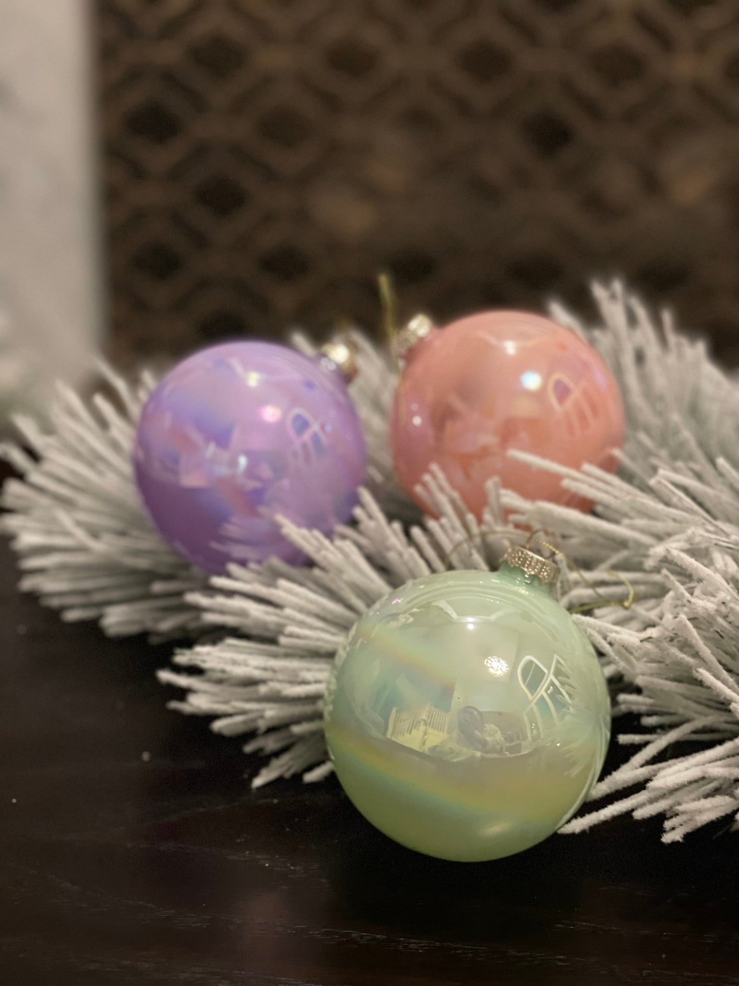 4"Glass pearlized ball ornament. Set of 3.