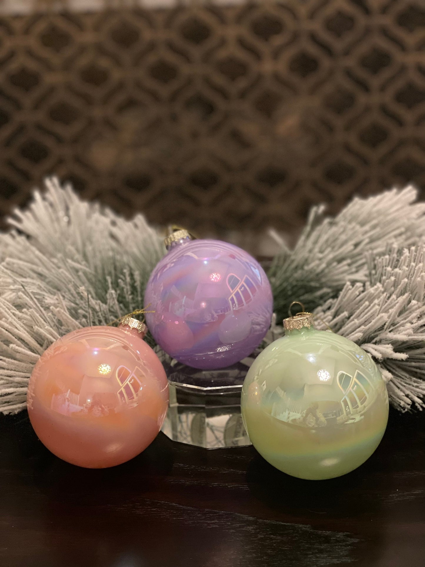 4"Glass pearlized ball ornament. Set of 3.