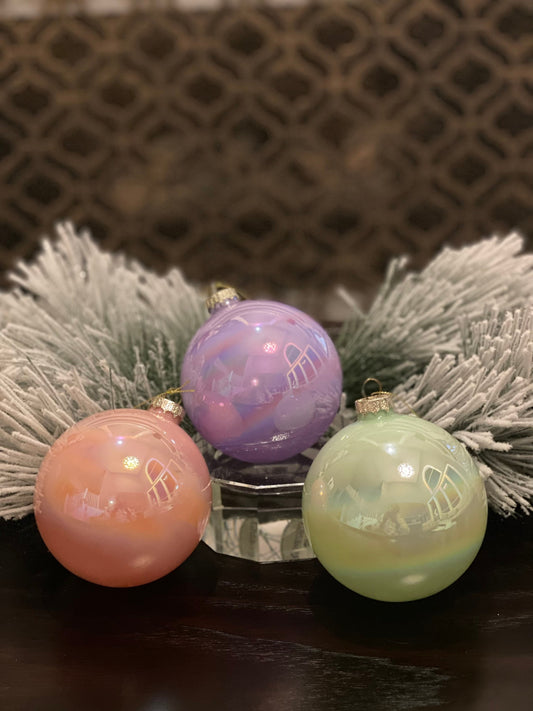 4"Glass pearlized ball ornament. Set of 3.