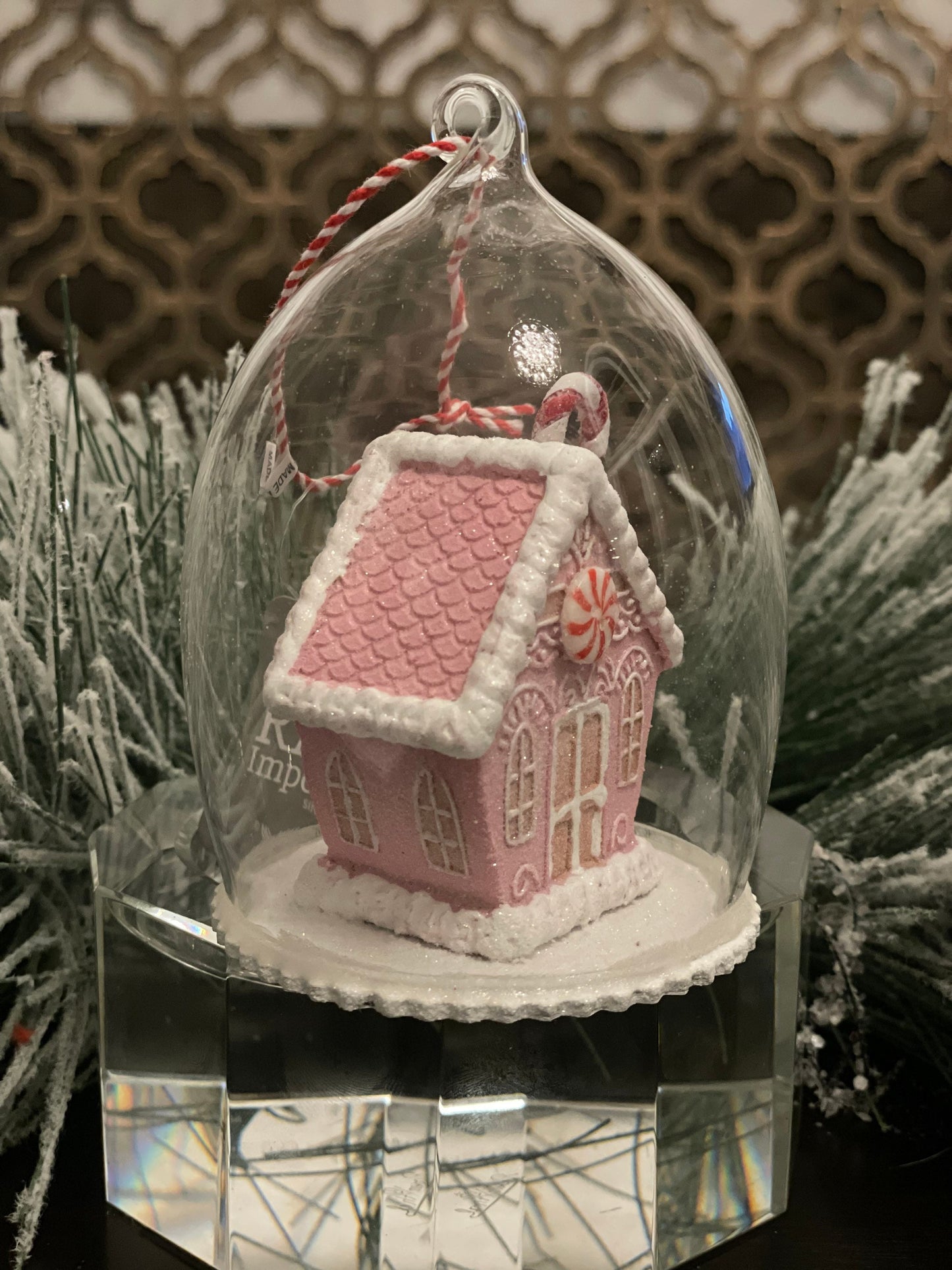 4.25"Gingerbrerad house cloche glass ornament.
