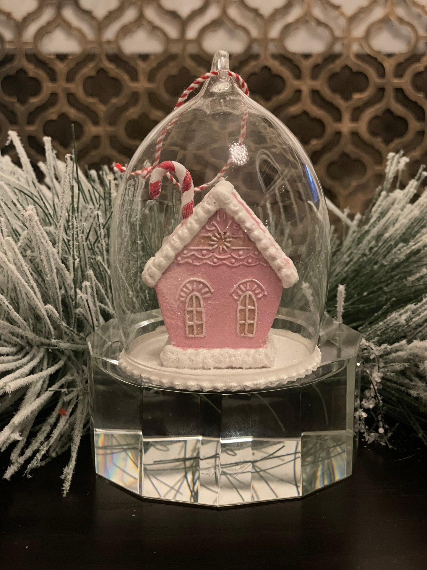 4.25"Gingerbrerad house cloche glass ornament.
