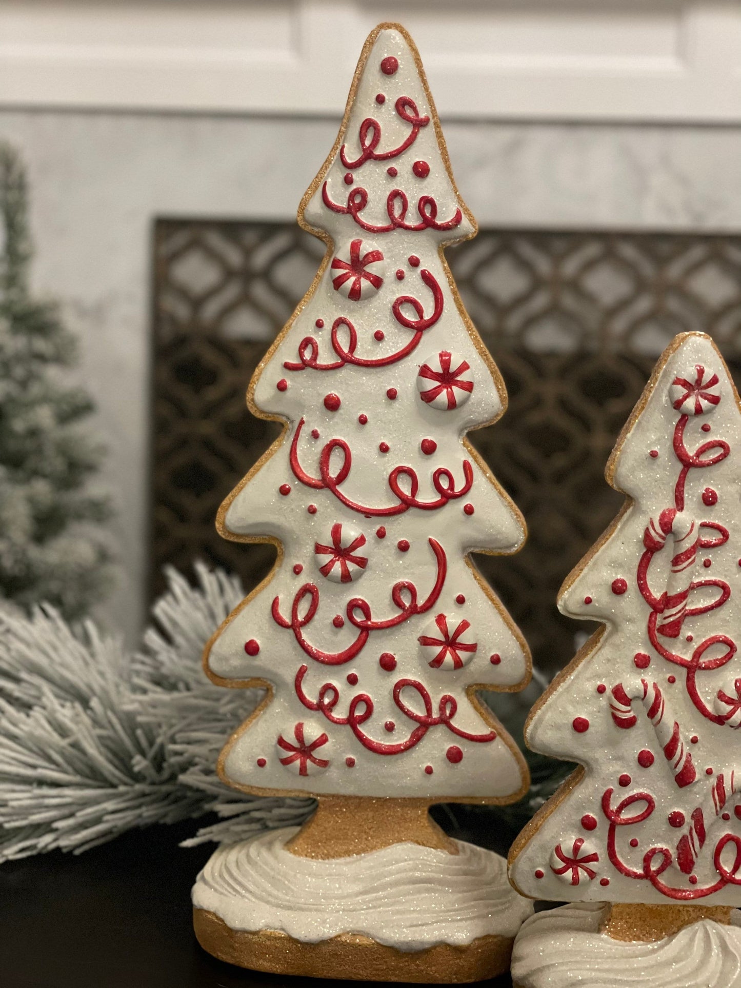 20.25" and 14” Peppermint gingergread trees. Resin. SET of 2.