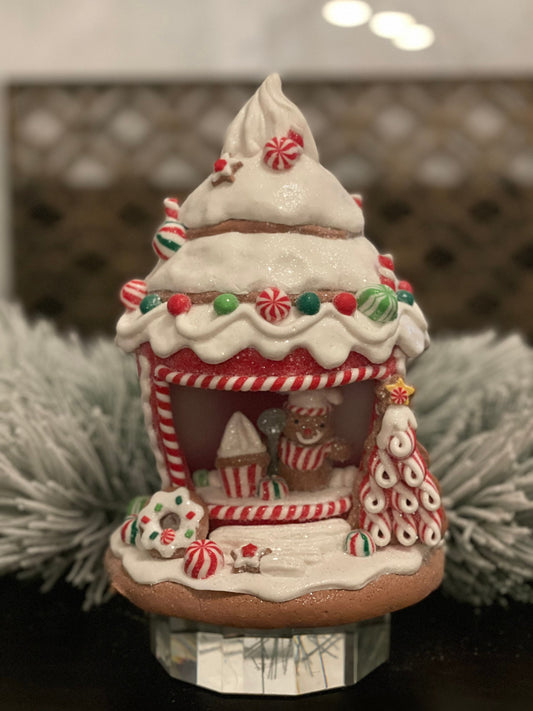 8.5" Gingerbread cupcake shop.