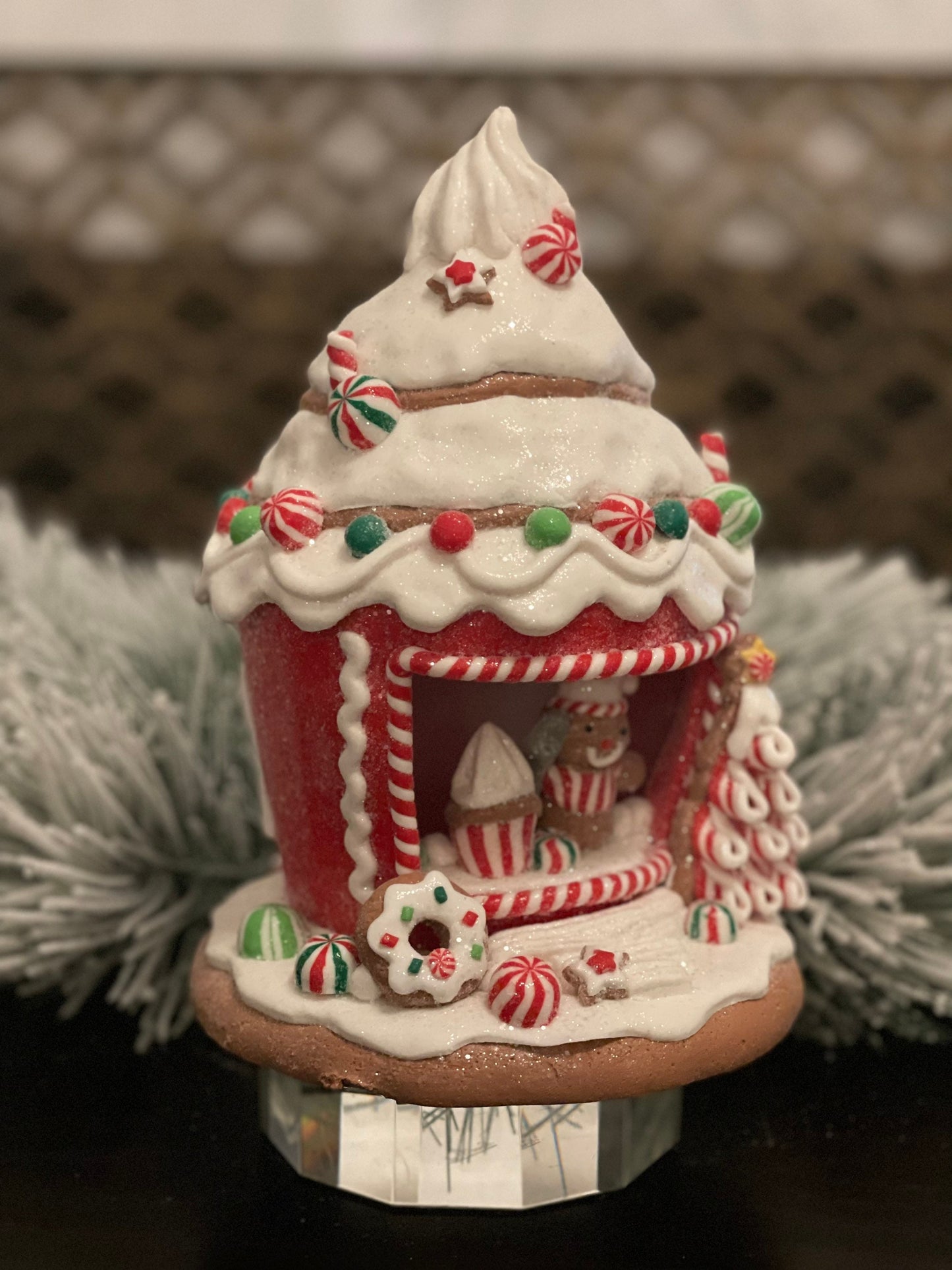 8.5" Gingerbread cupcake shop.