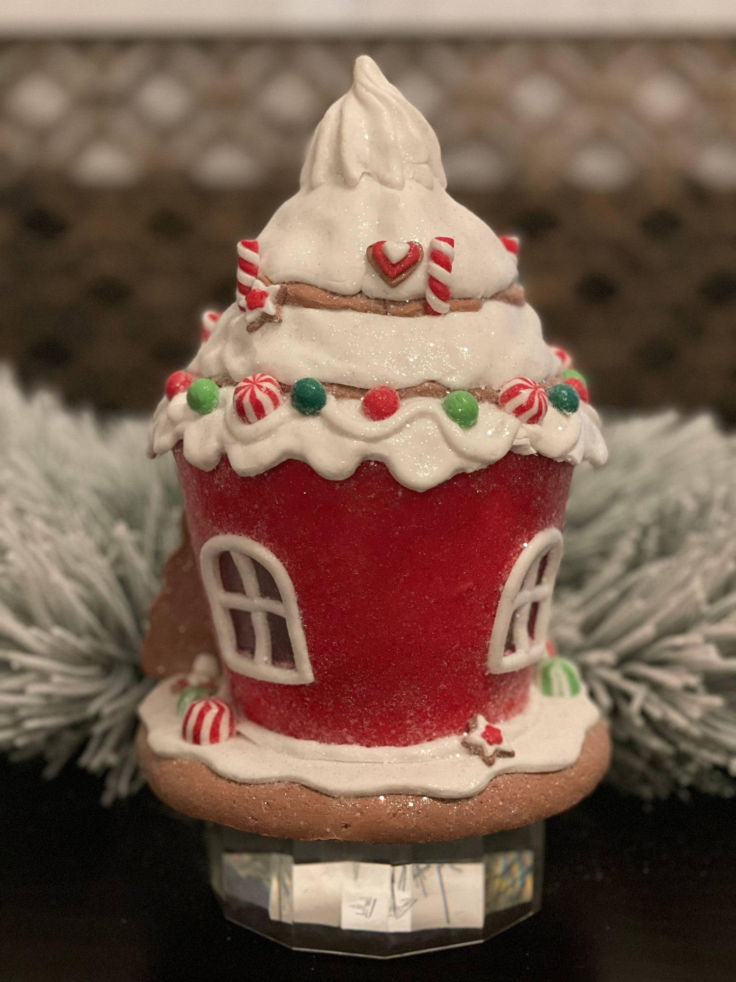 8.5" Gingerbread cupcake shop.