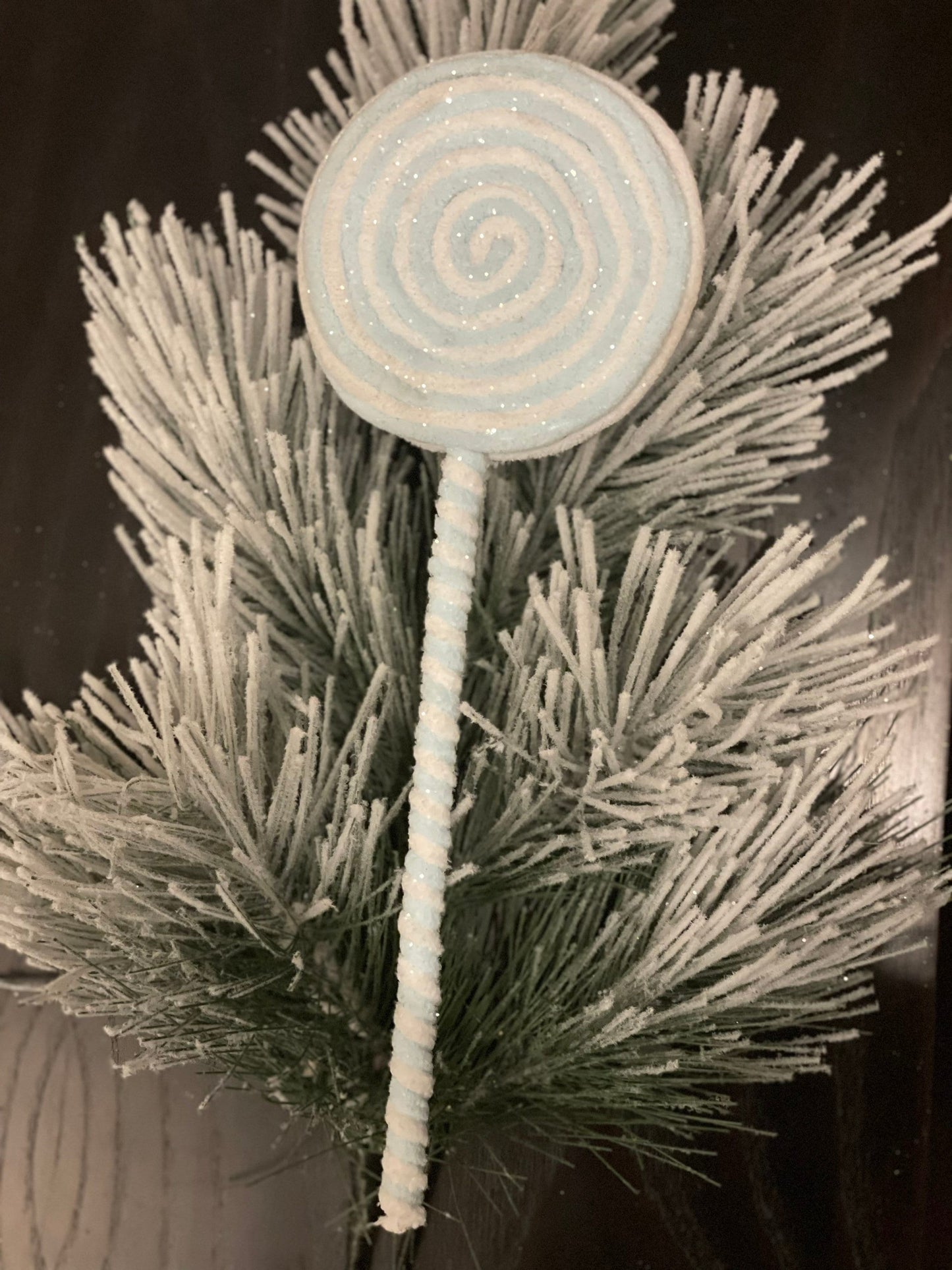 14"Frosted pastel lollipop ornament. Set of 3. Pink, green and blue.