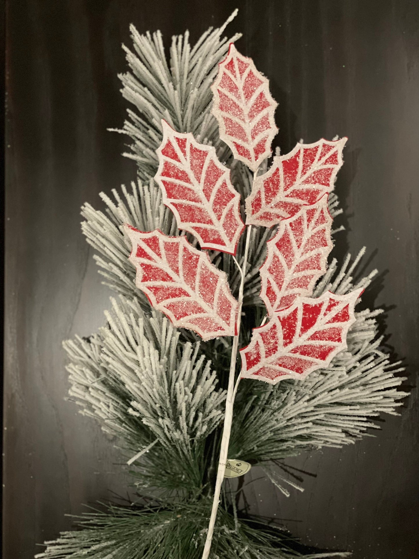 Set of 2. 26" Gingerbread holly spray red/white.