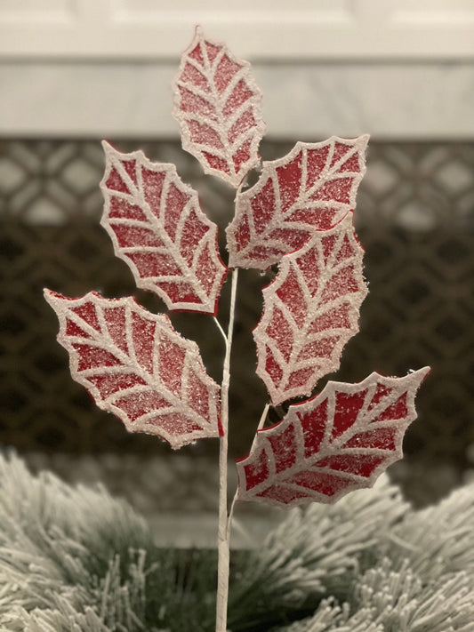 Set of 2. 26" Gingerbread holly spray red/white.