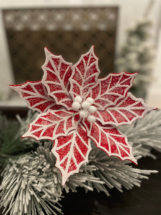 Set of 2. 24"Gingerbread poinsettia stem red/white