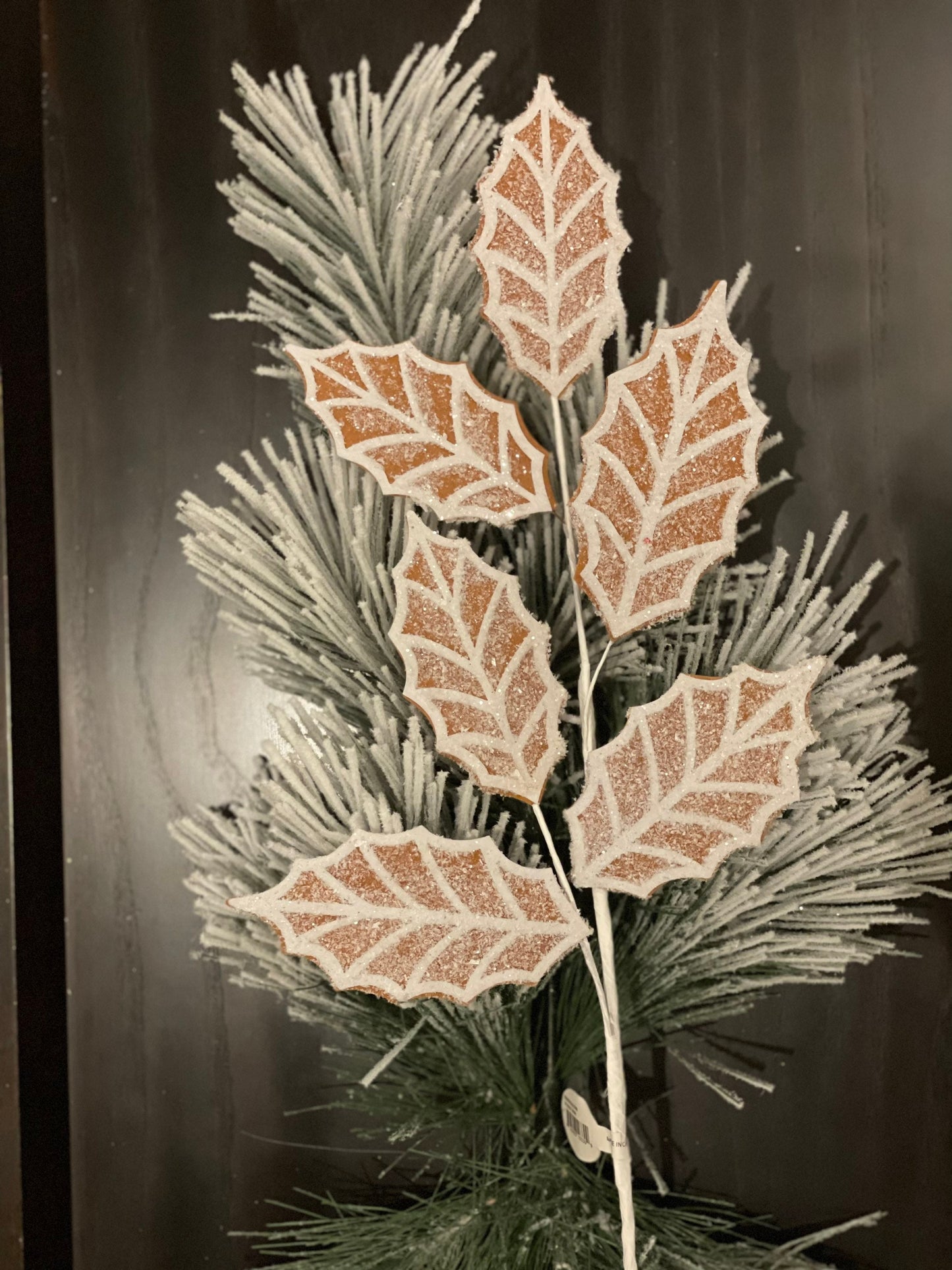 Set of 2. 26"Gingerbread holly spray brown/white.
