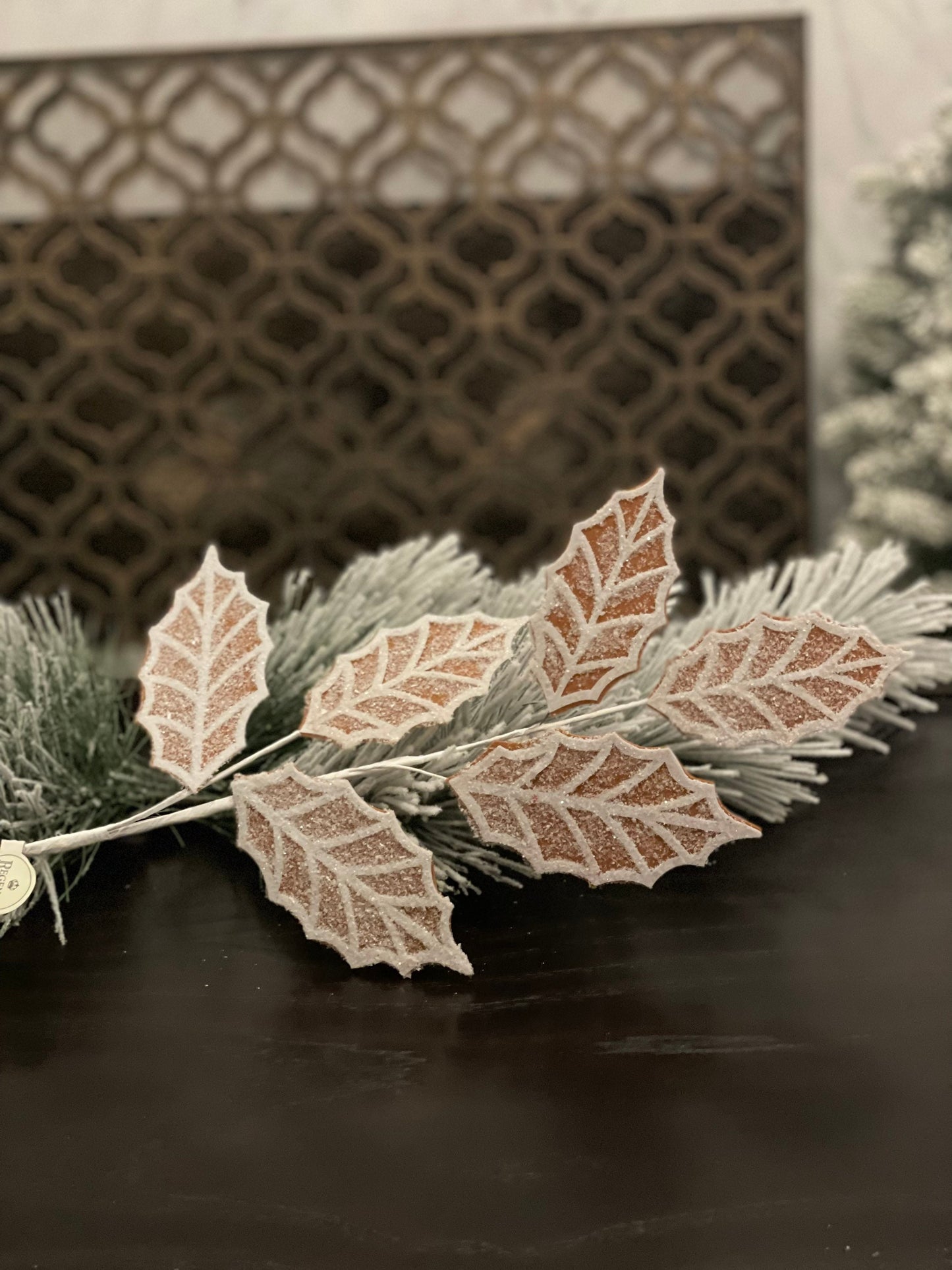 Set of 2. 26"Gingerbread holly spray brown/white.