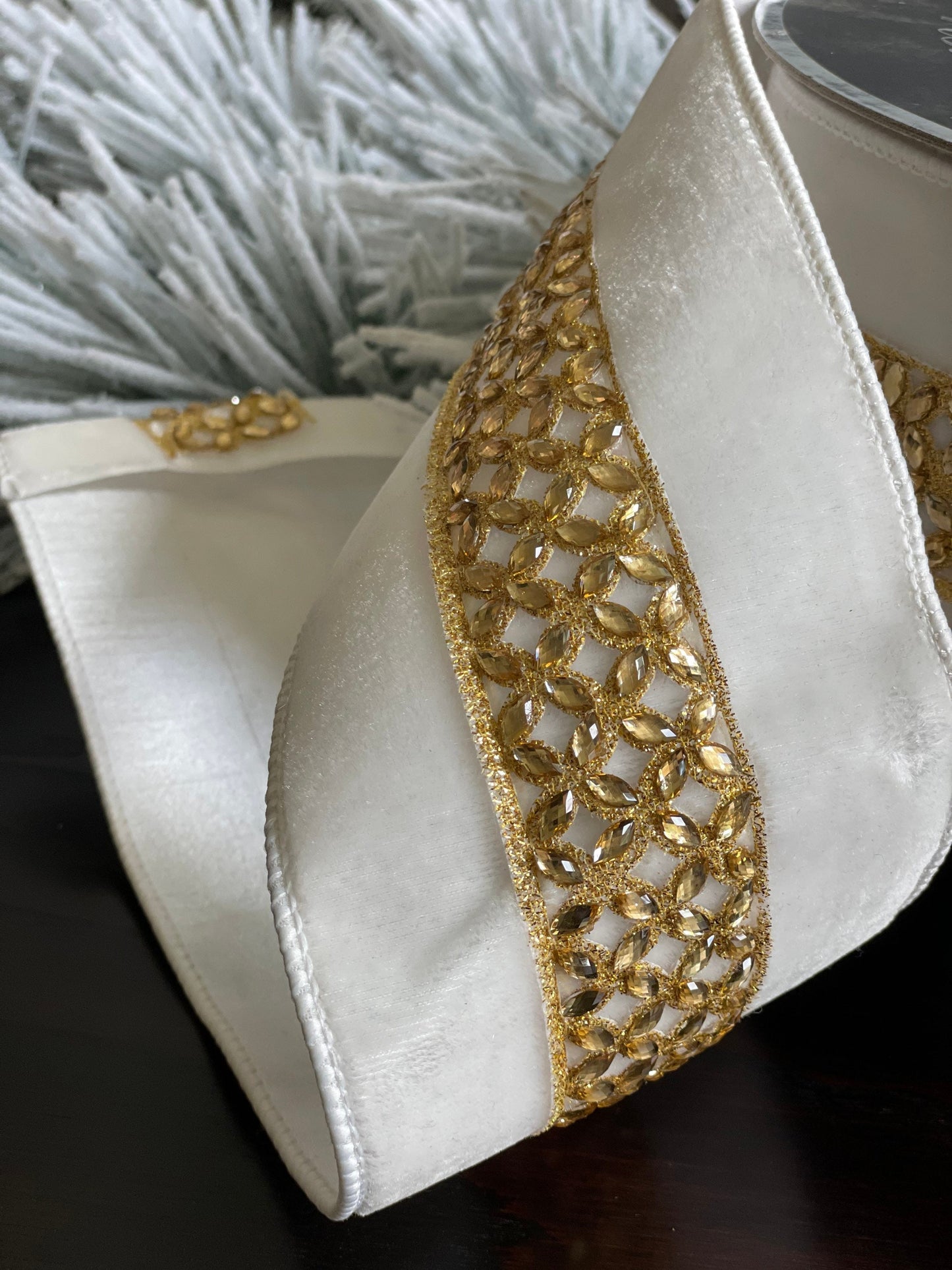4"x10 yards jeweled lace. Ivory and gold. Jeweled.