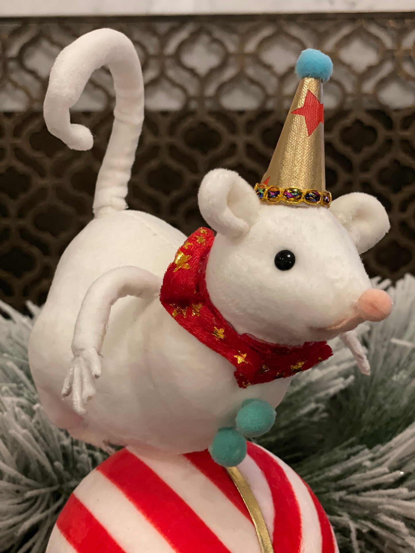 11" Mouse on ball tabletop. Circus. Christmas. Party animal.