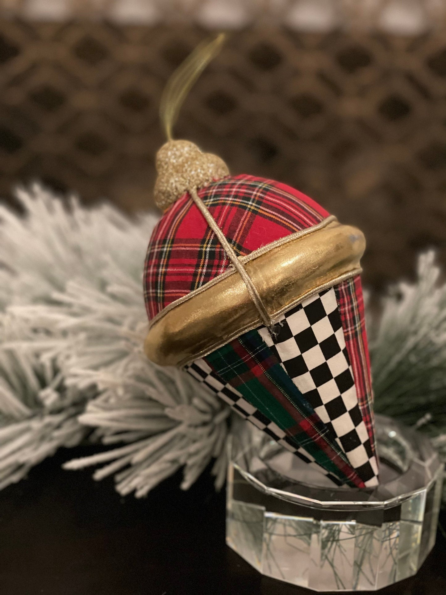 9"plaid check drop ornament