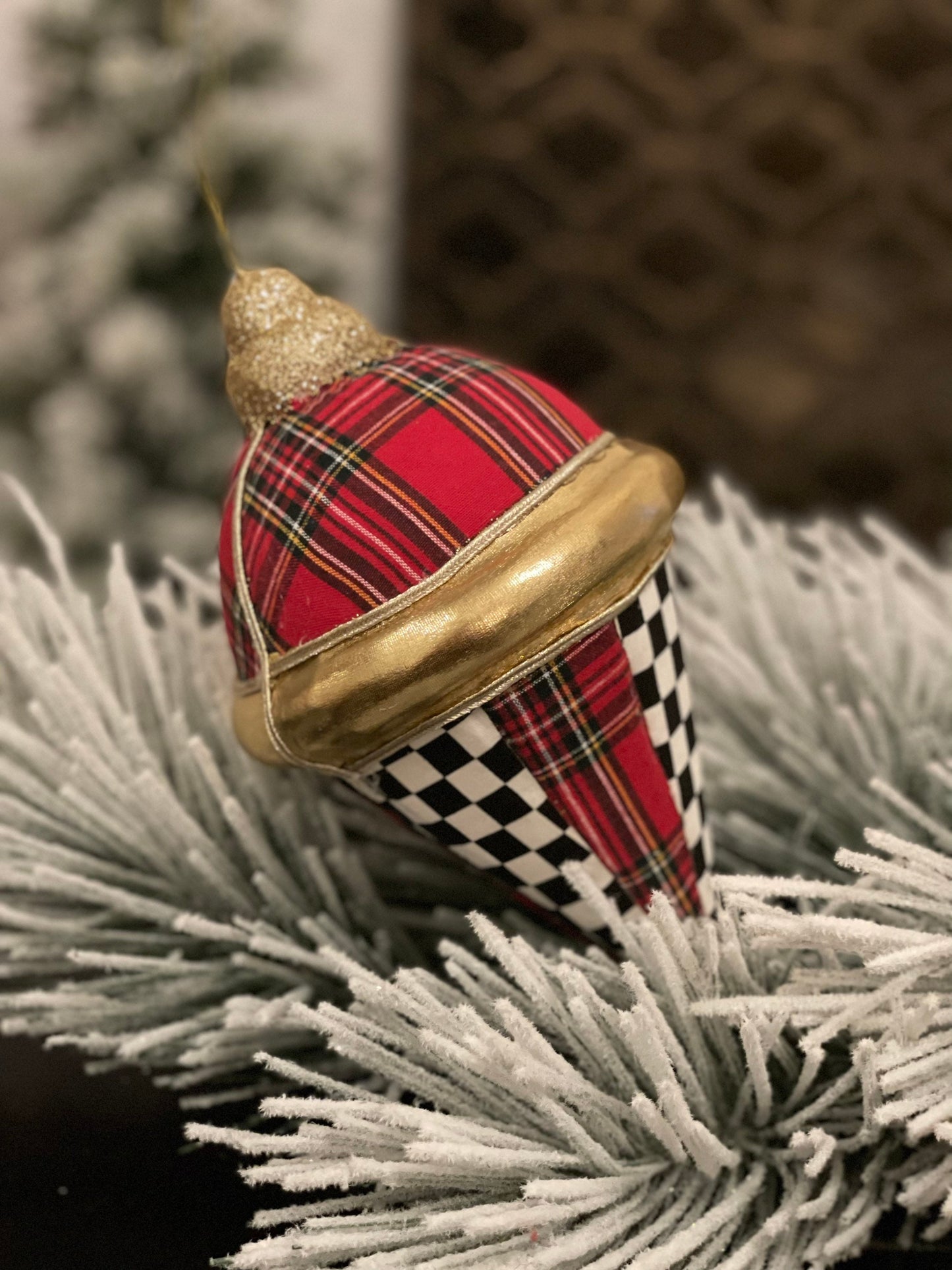 9"plaid check drop ornament