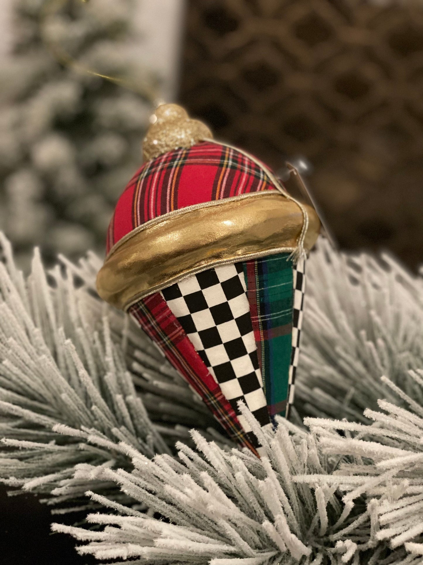 9"plaid check drop ornament