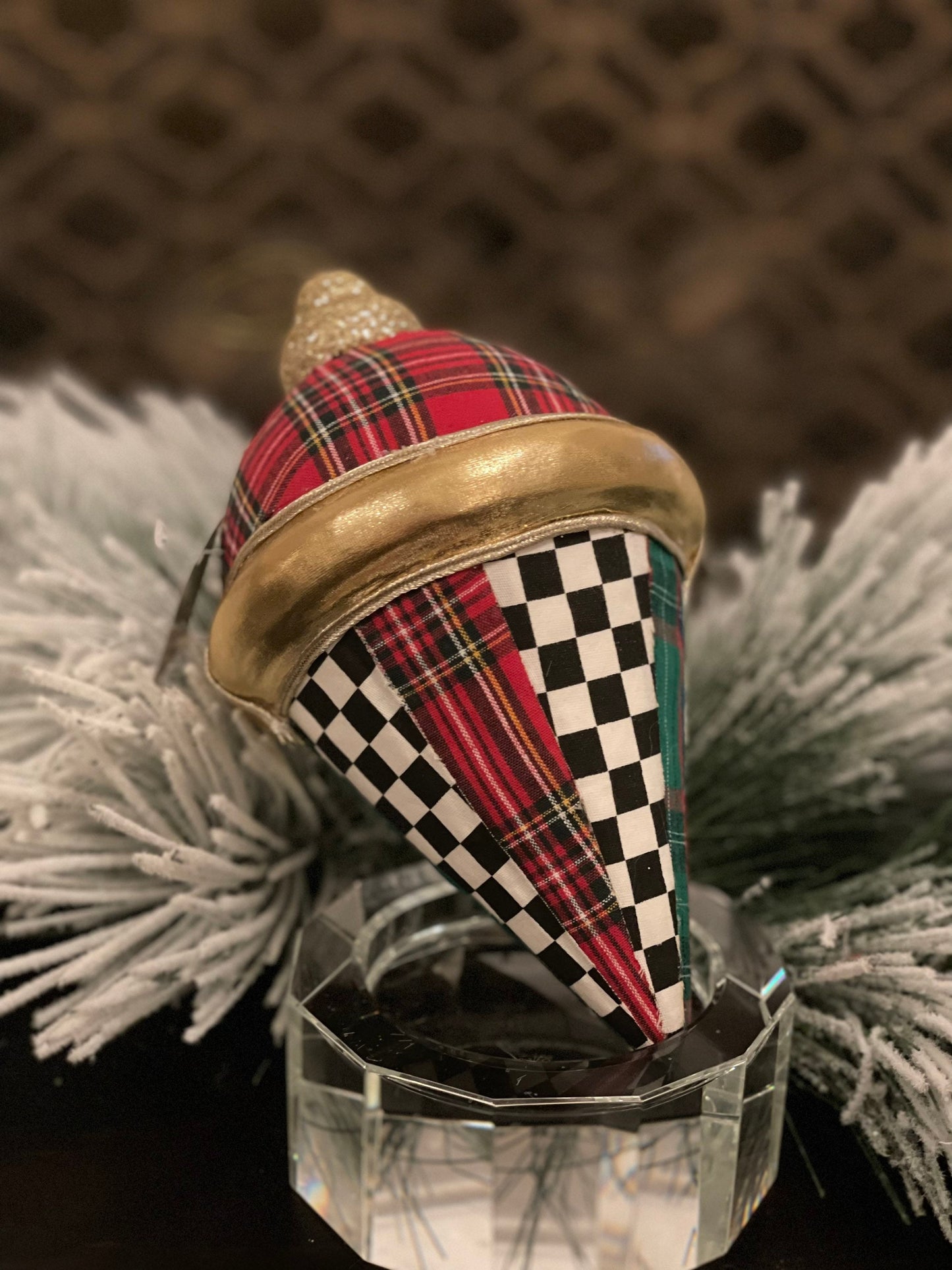 9"plaid check drop ornament