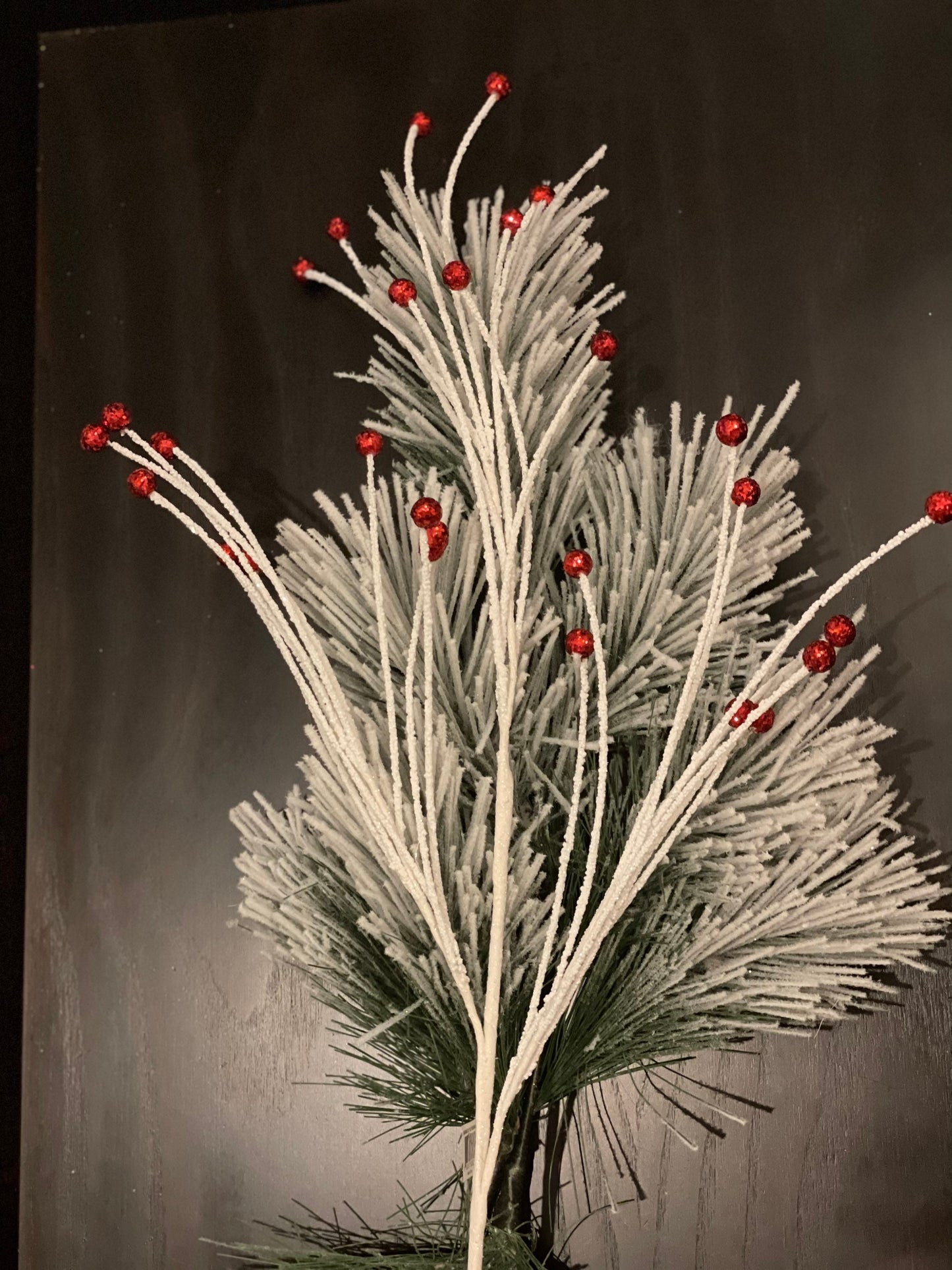 SET of 3. 33" Glitter fountain berry spray. White and red.