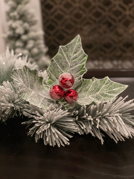 Set of 3. 13" Frost holly berry pick.