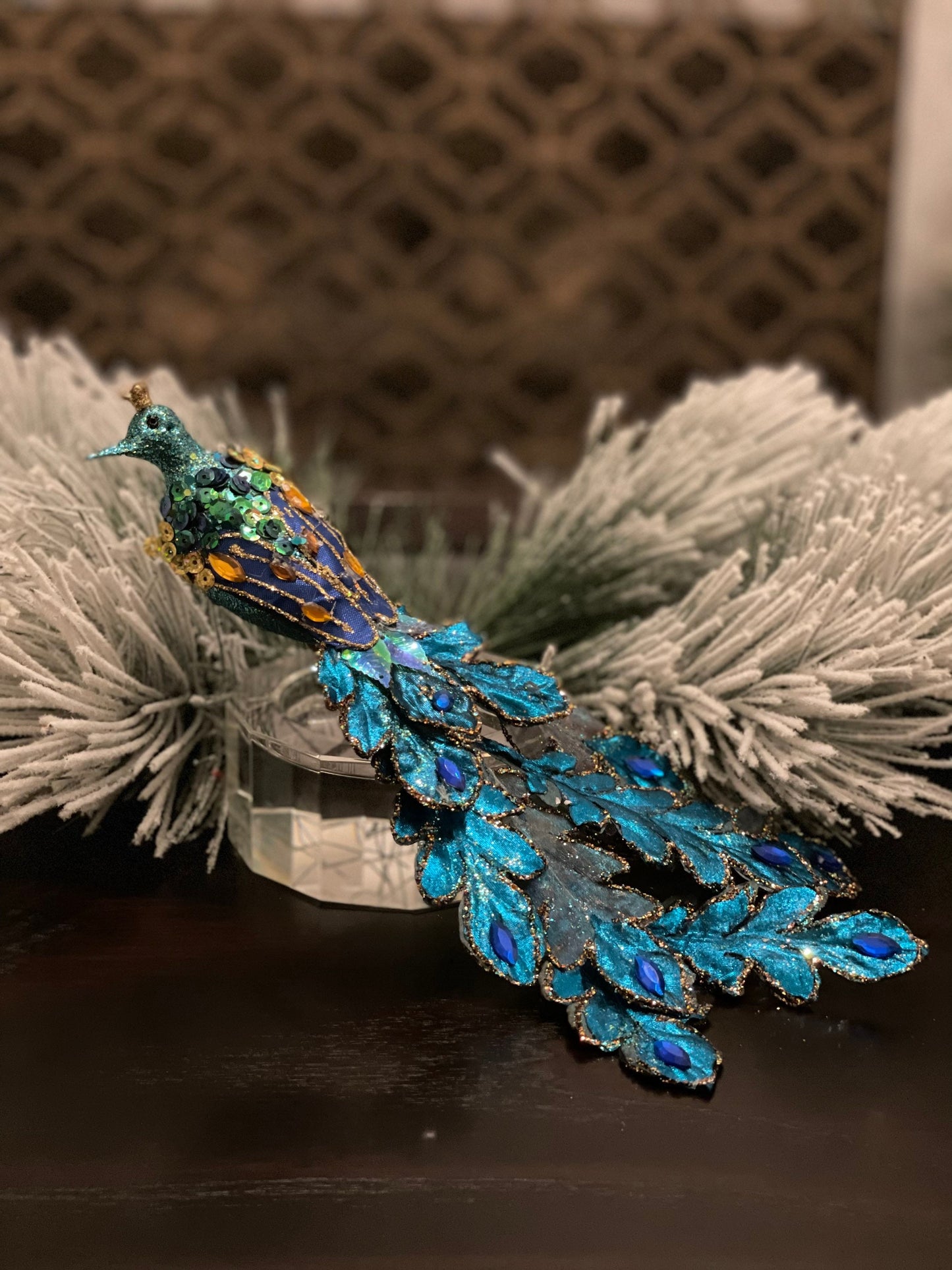 Peacock Ornament with Teal Clip