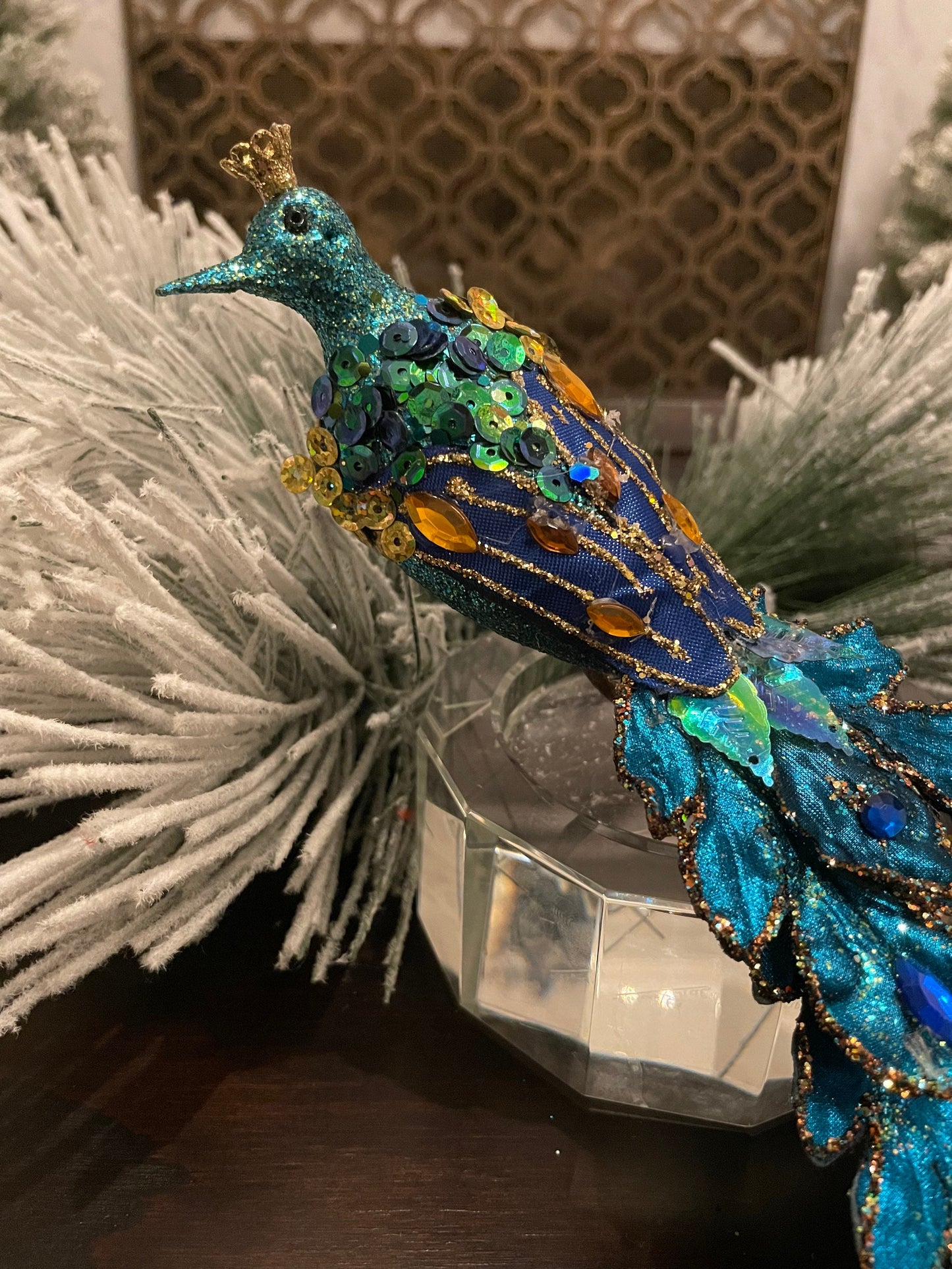 Peacock Ornament with Teal Clip