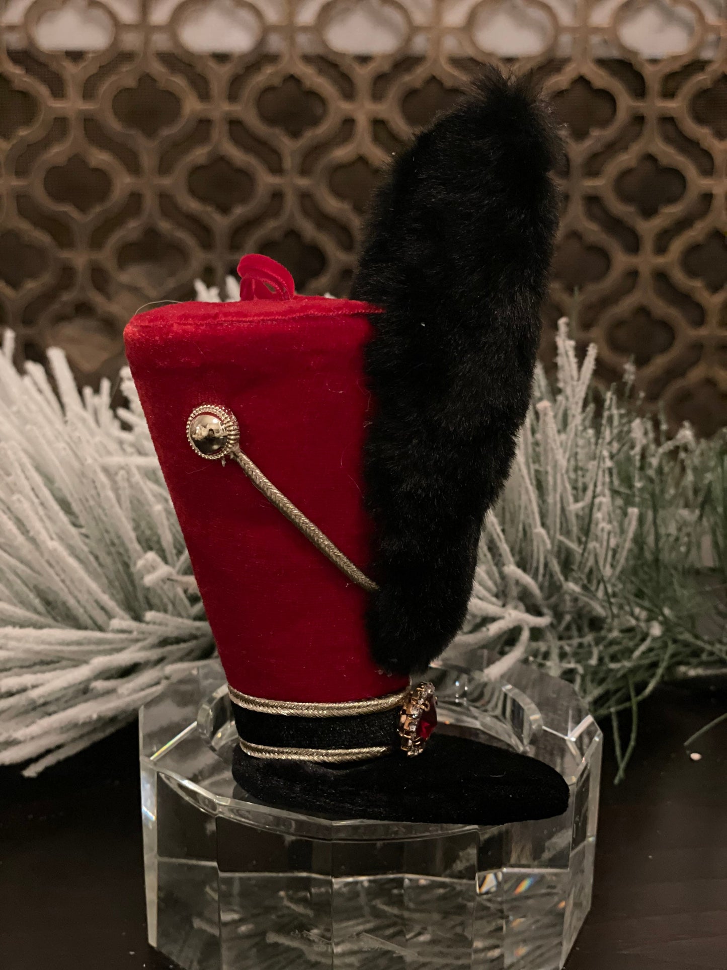 5” velvet soldier hat with plume ornament