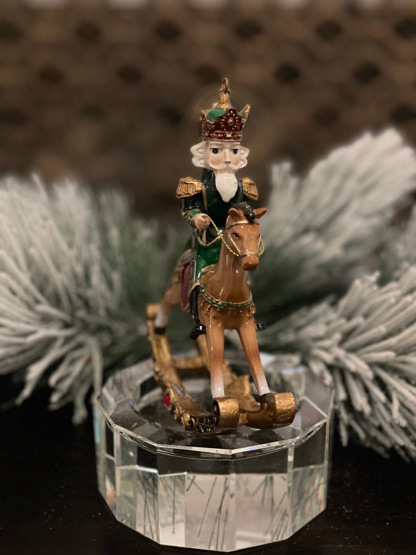 6” resin royal jewel nutcracker rocking horse ornament.