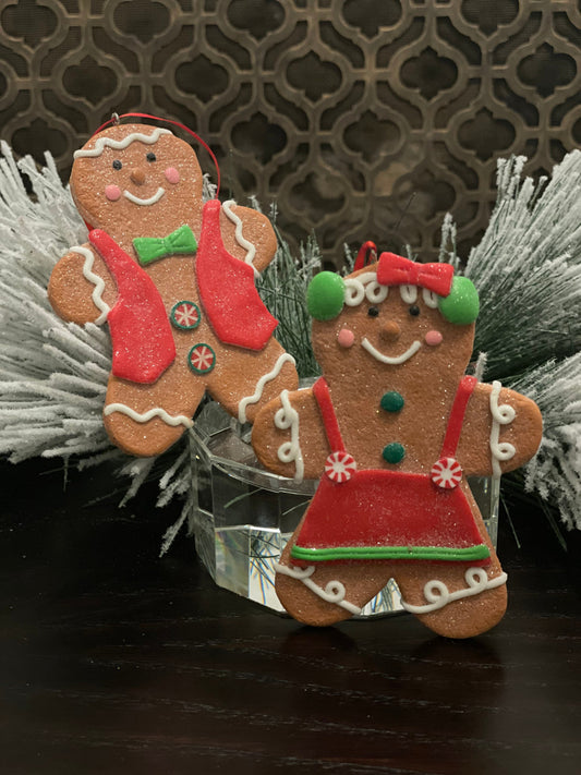 5” gingerbread boy and girl ornament. candy Christmas. Set of 2.