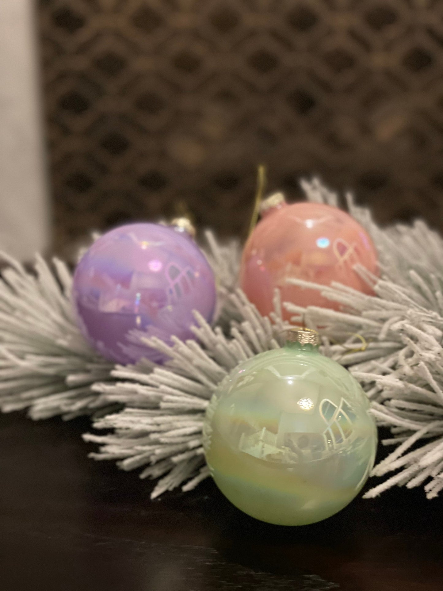 4"Glass pearlized ball ornament. Set of 3.