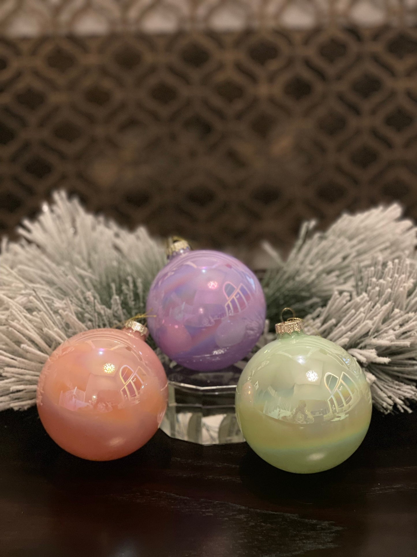 4"Glass pearlized ball ornament. Set of 3.
