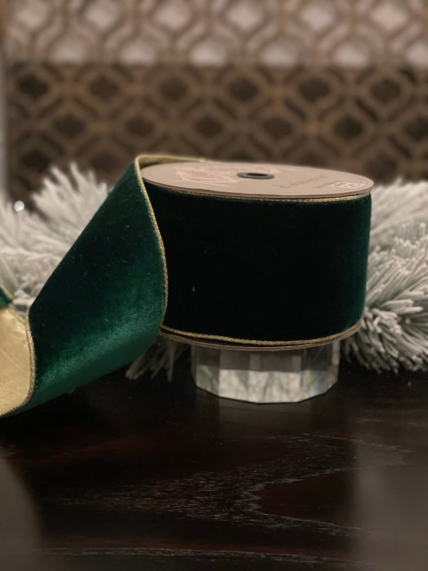 4” x 10 yds. Designer lush velvet emerald ribbon with light gold back.*
