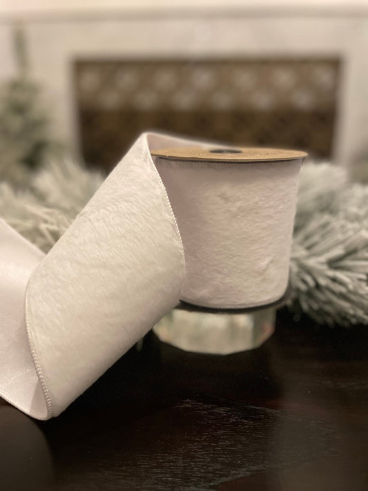 4"x5 yard faux fur, winter white. fur white ribbon.