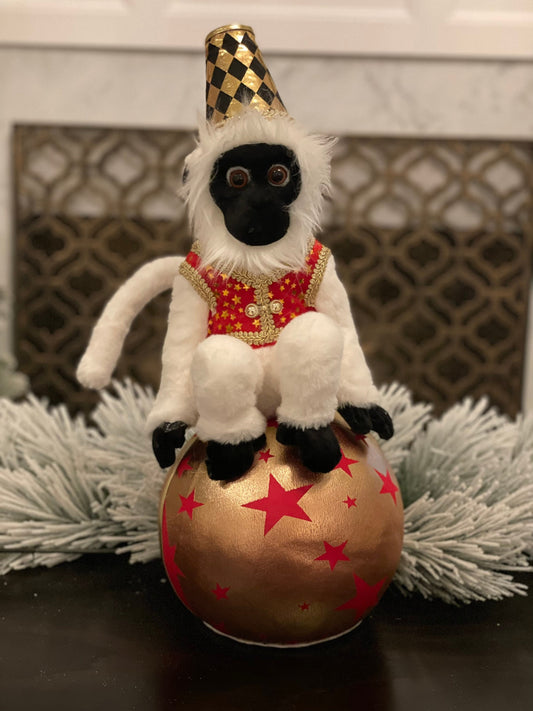 19"monkey on ball tabletop. Circus. Christmas. Party animal.