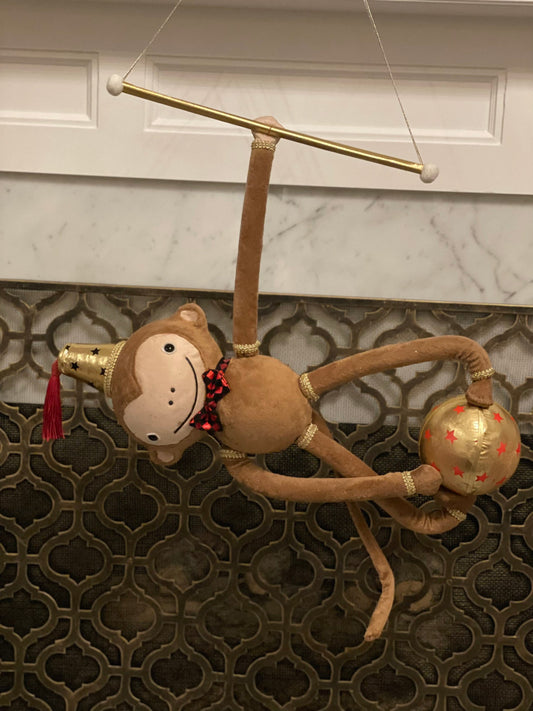 22"x18" Monkey w/ball ornament. Circus. Christmas. Party animal.