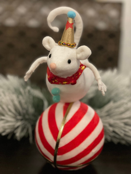 11" Mouse on ball tabletop. Circus. Christmas. Party animal.