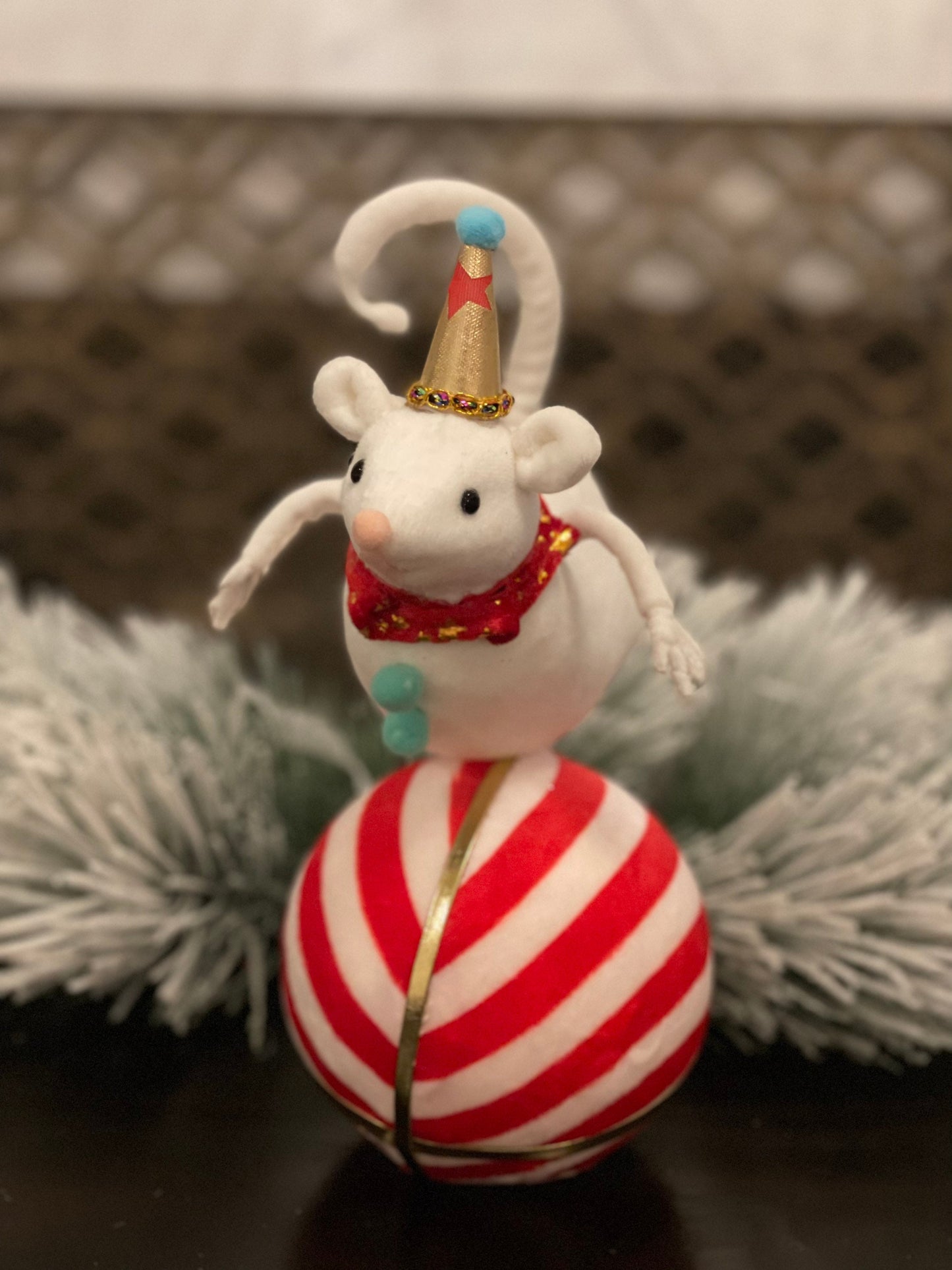 11" Mouse on ball tabletop. Circus. Christmas. Party animal.