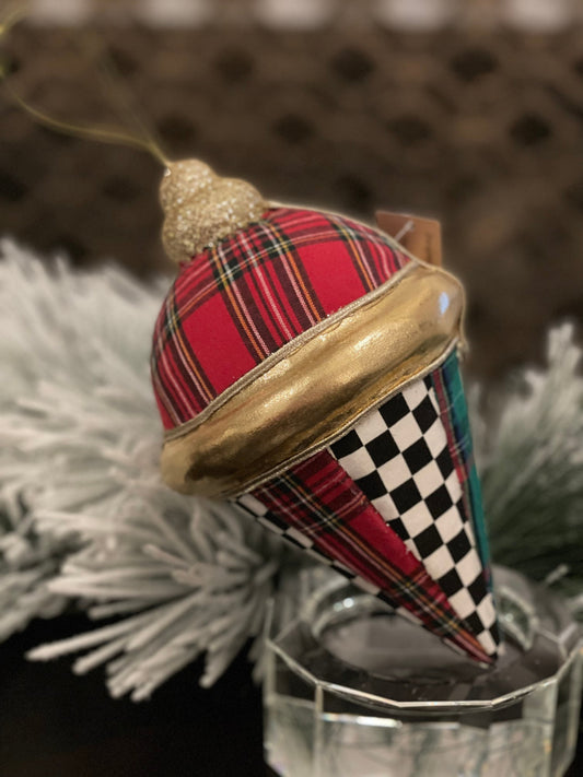 9"plaid check drop ornament