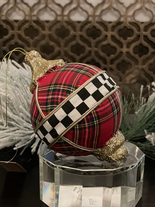 6"plaid check finial ornament.