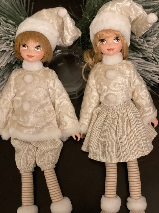 17” Elf boy and girl velvet. Set of 2. Posable.*