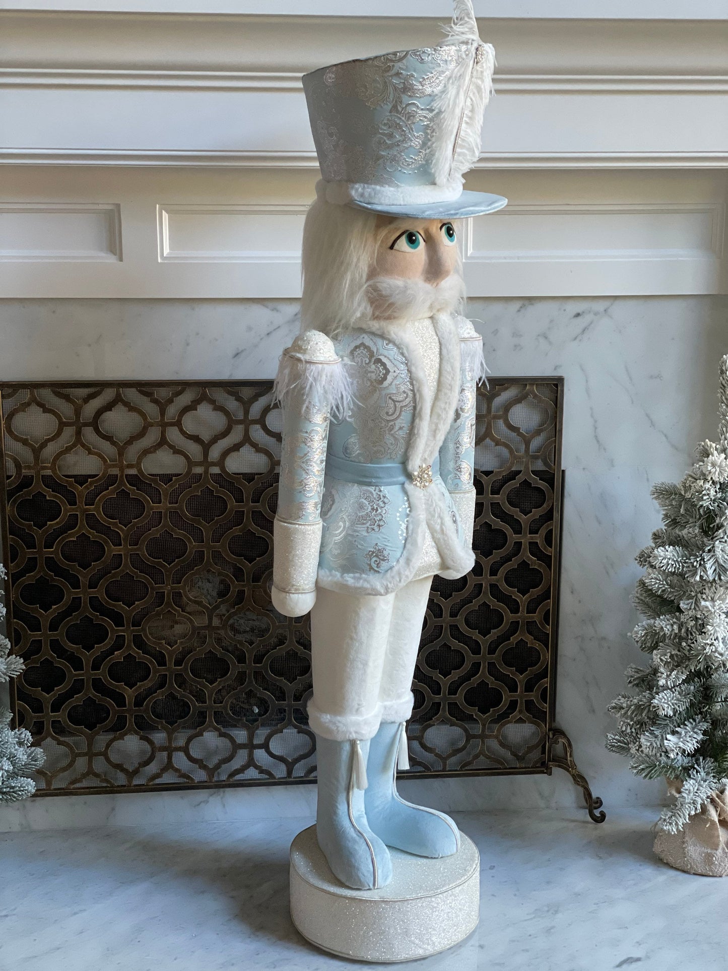 57” Elegant Nutcracker. Baby blue, silver and white.