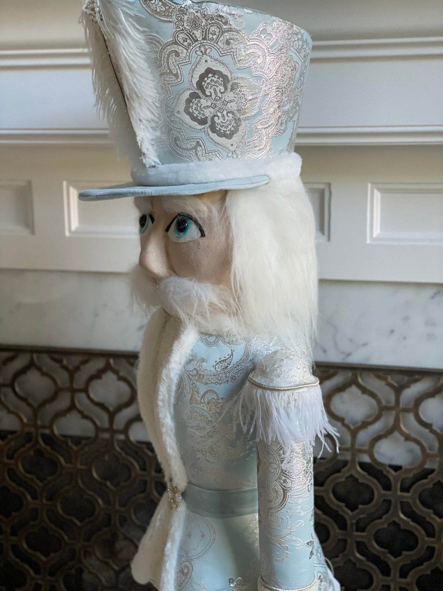 57” Elegant Nutcracker. Baby blue, silver and white.