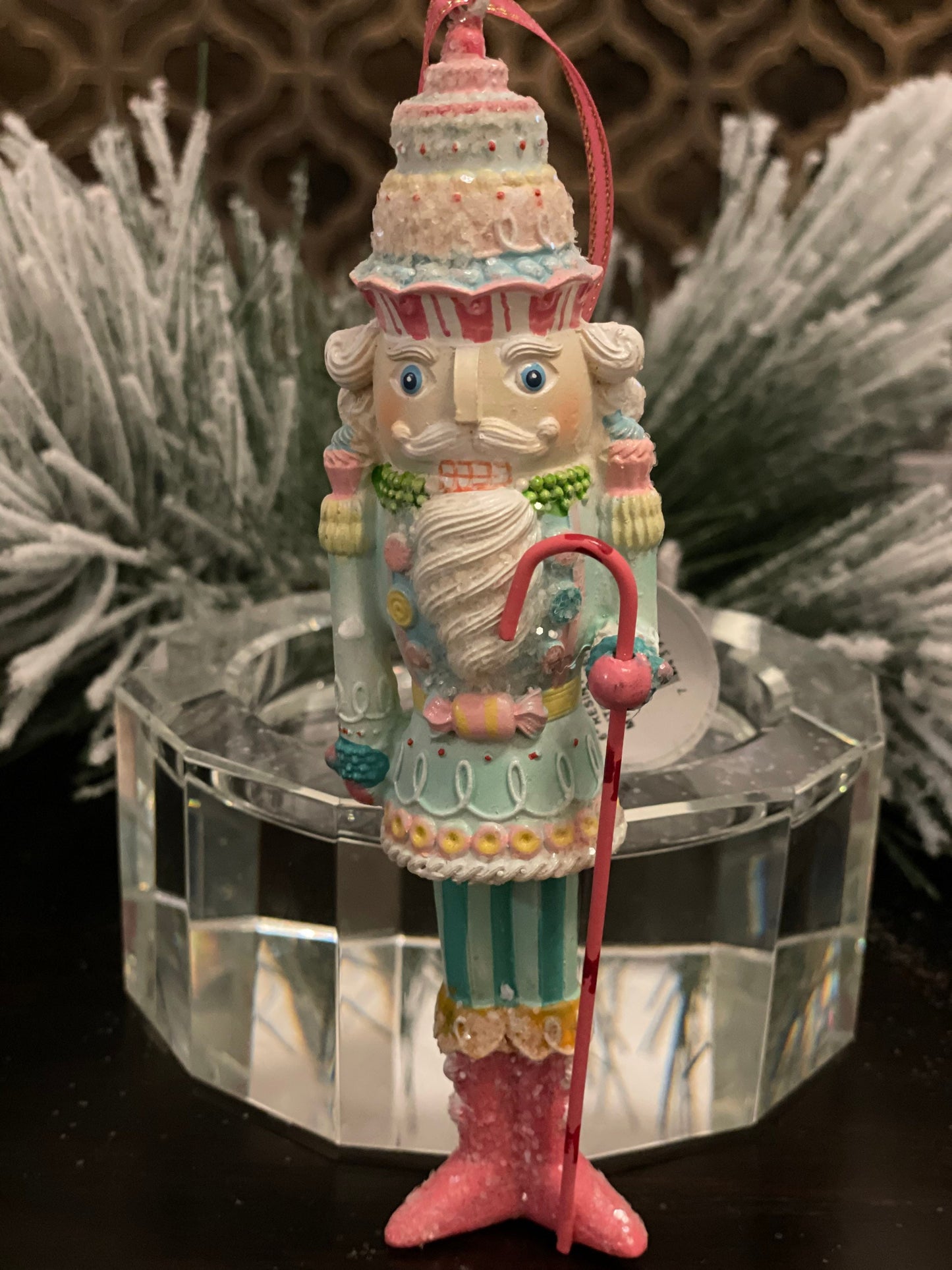 6” pastel candy nutcracker ornament.