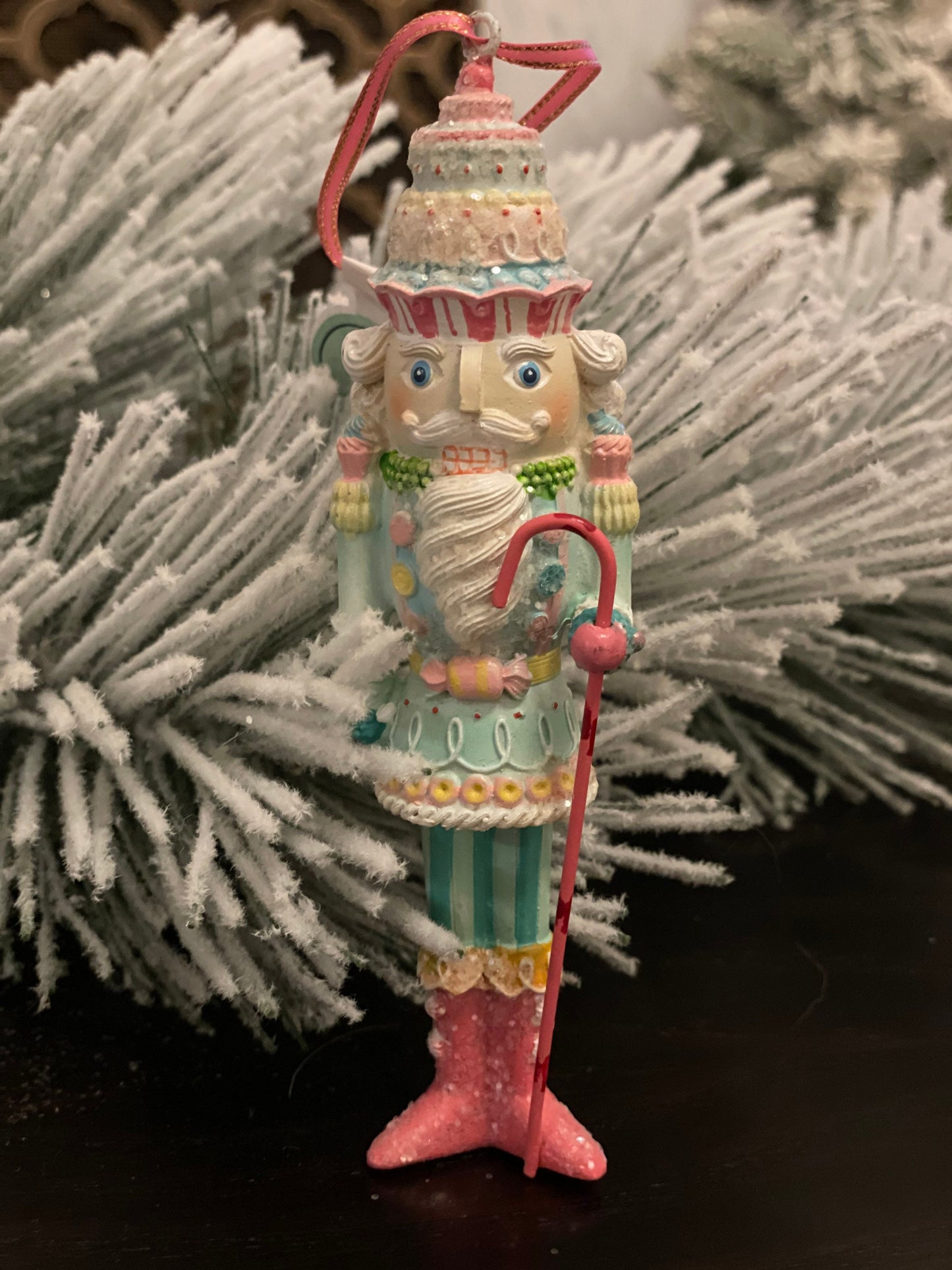 6” pastel candy nutcracker ornament.