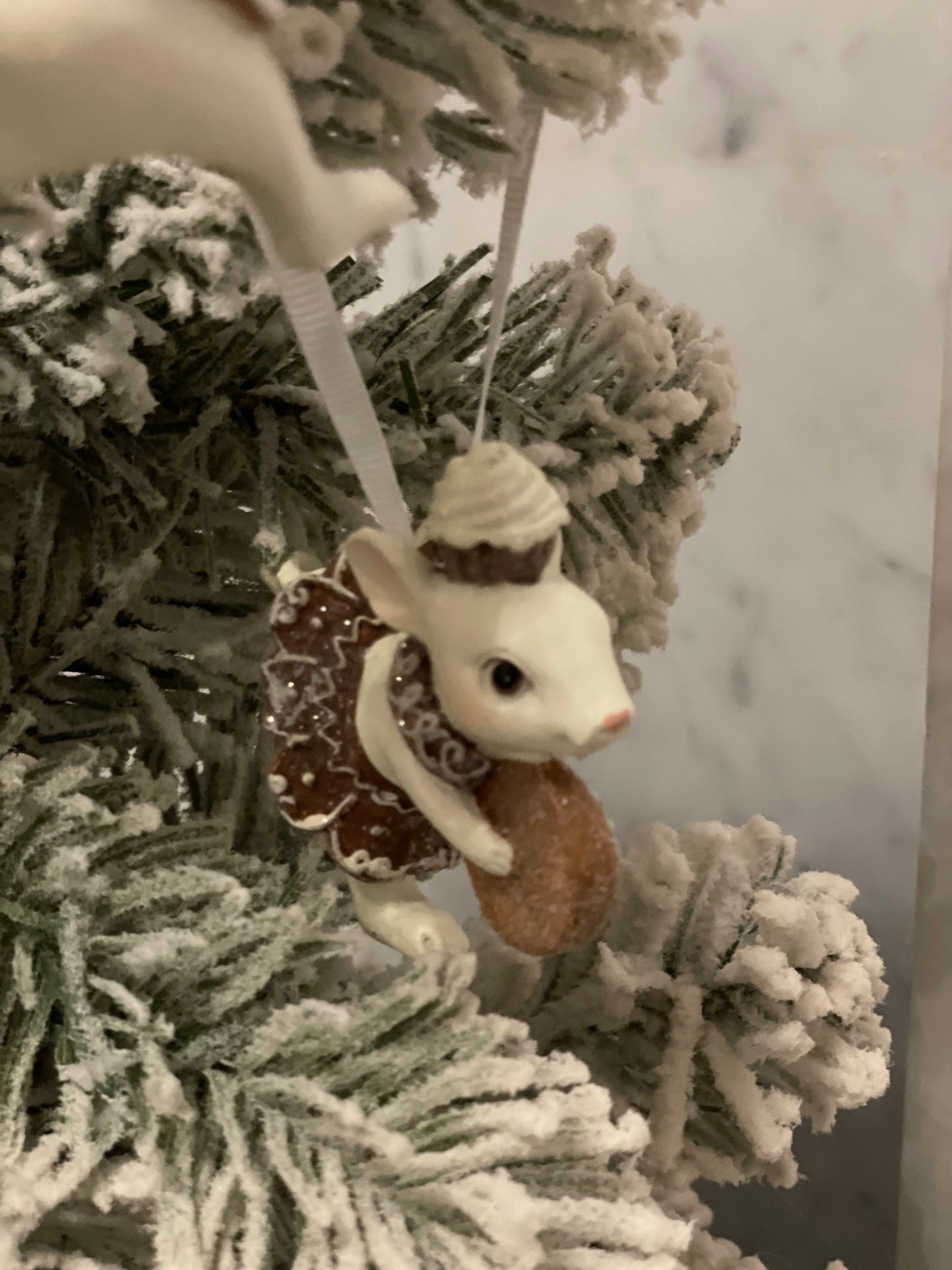 3” resin mouse with gingerbread cake and cookie ornament. Set of 2.