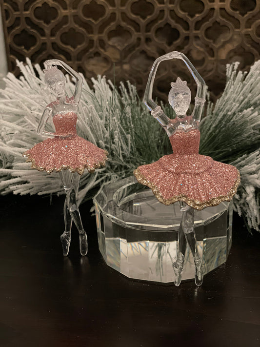 7.5 "acrylic ballerina sweet dreams couple dancing. Set of 2. Pink.